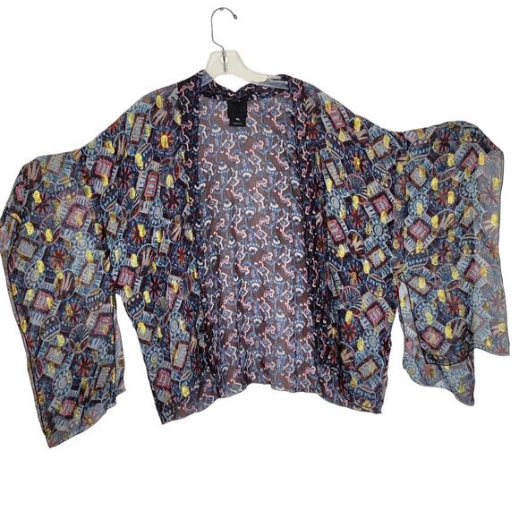 Anna Sui Silk Kimono Open Front Sheer Metallic Gold Purple Women Medium Large - Picture 11 of 13